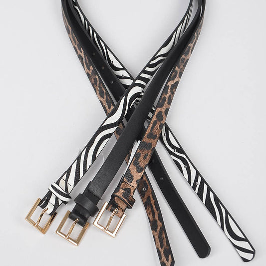 3 Piece Belt Set - Zebra, Black, Leopard
