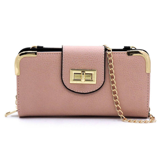 Turn Lock Wallet with Crossbody Chain Strap
