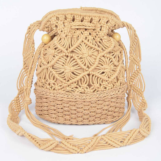 Handmade Straw and Cotton Bucket Bag