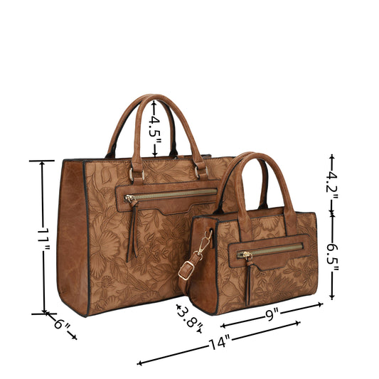 2-in-1 Hibiscus Embossed Tote Bag Set - CLEARANCE