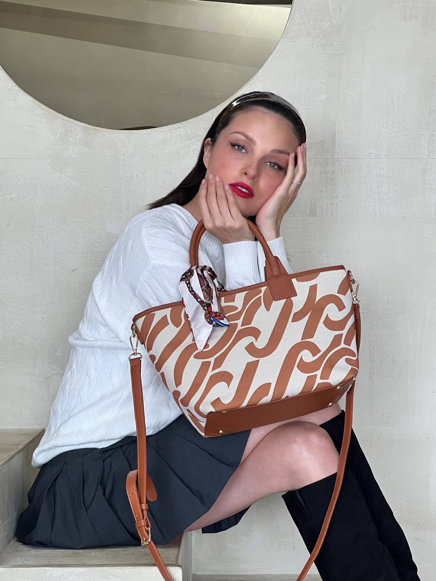 Inspired Printed Tote Bag with Scarf and Crossbody Strap - CLEARANCE
