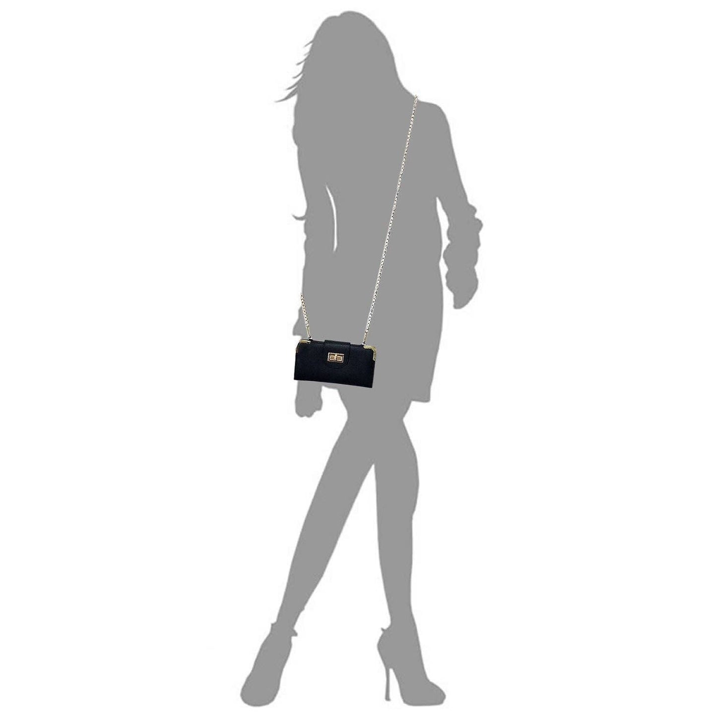 Turn Lock Wallet with Crossbody Chain Strap