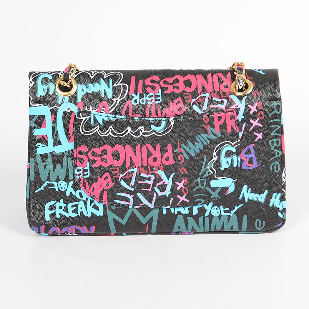 Graffiti Clutch with Chain Strap