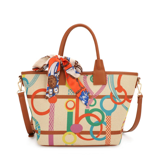 Inspired Printed Tote Bag with Scarf and Crossbody Strap - CLEARANCE