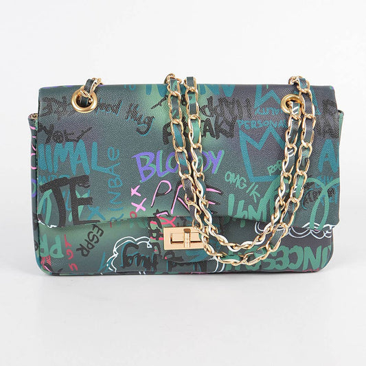 Graffiti Clutch with Chain Strap