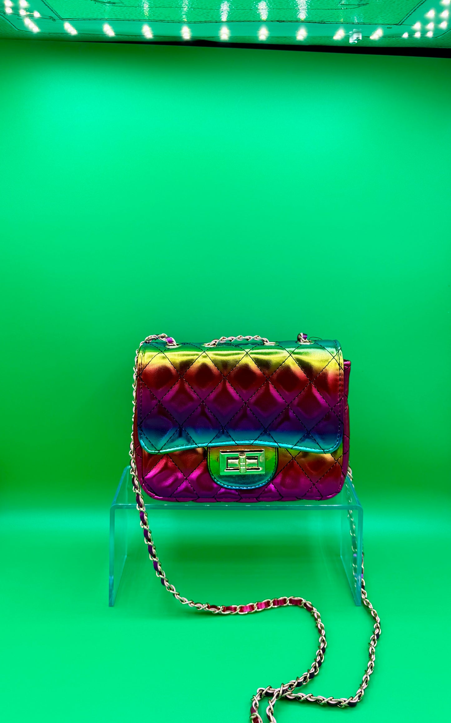 Quilted Rainbow Mini Crossbody with Chain Strap