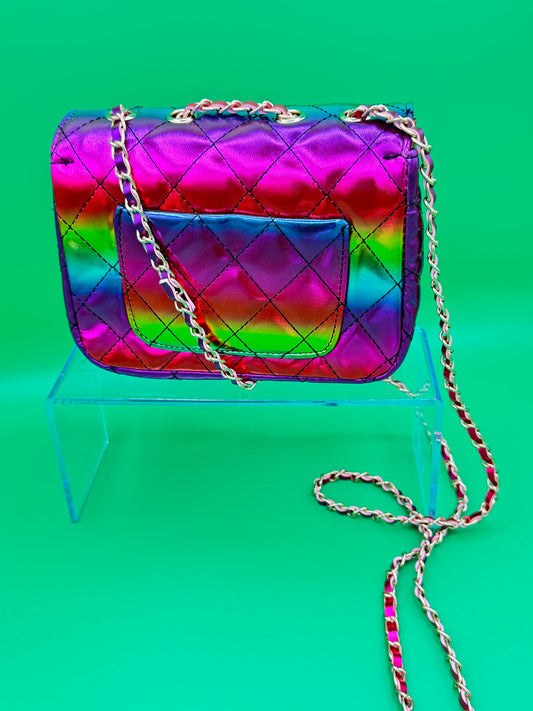 Quilted Rainbow Mini Crossbody with Chain Strap