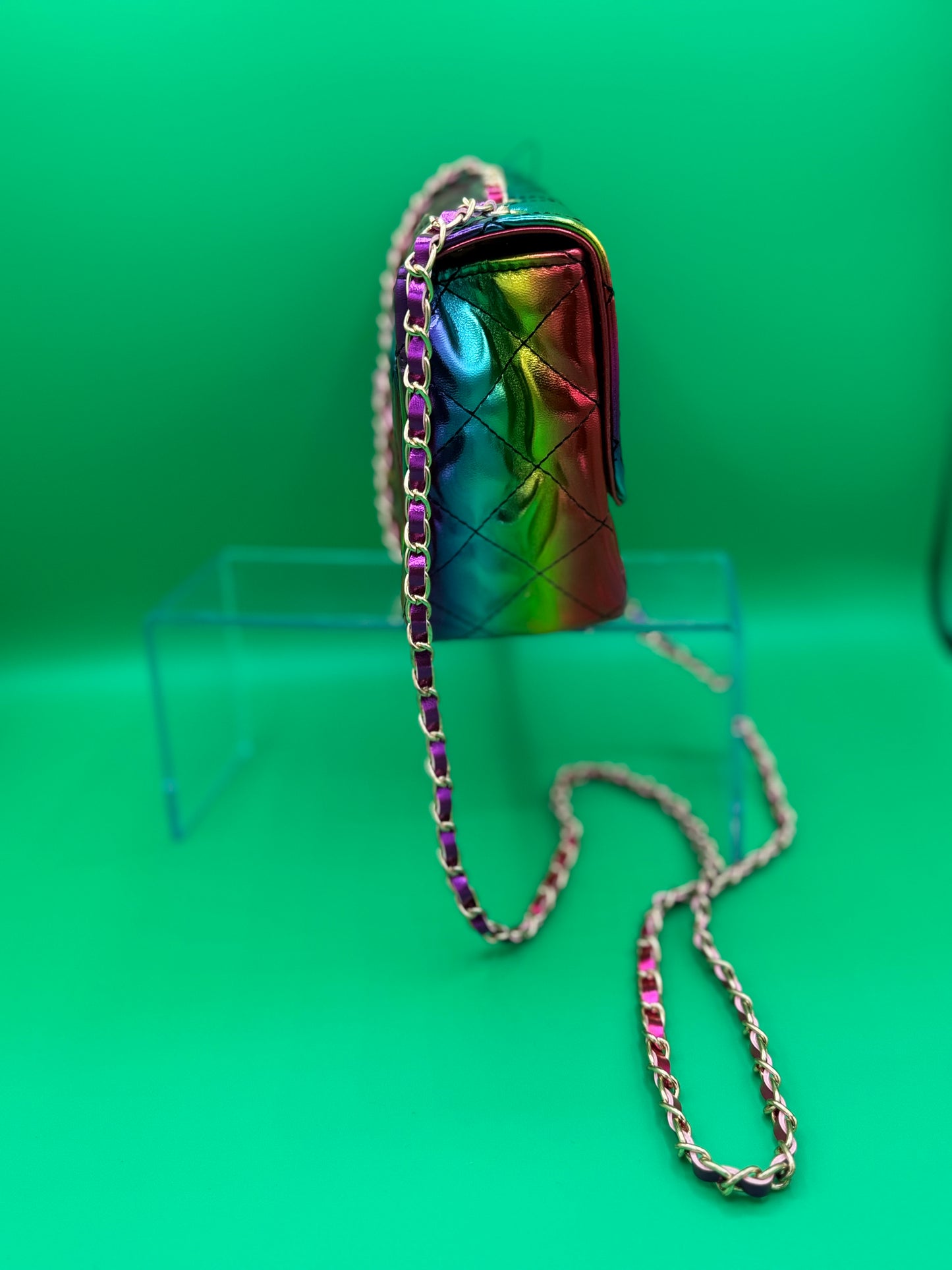 Quilted Rainbow Mini Crossbody with Chain Strap