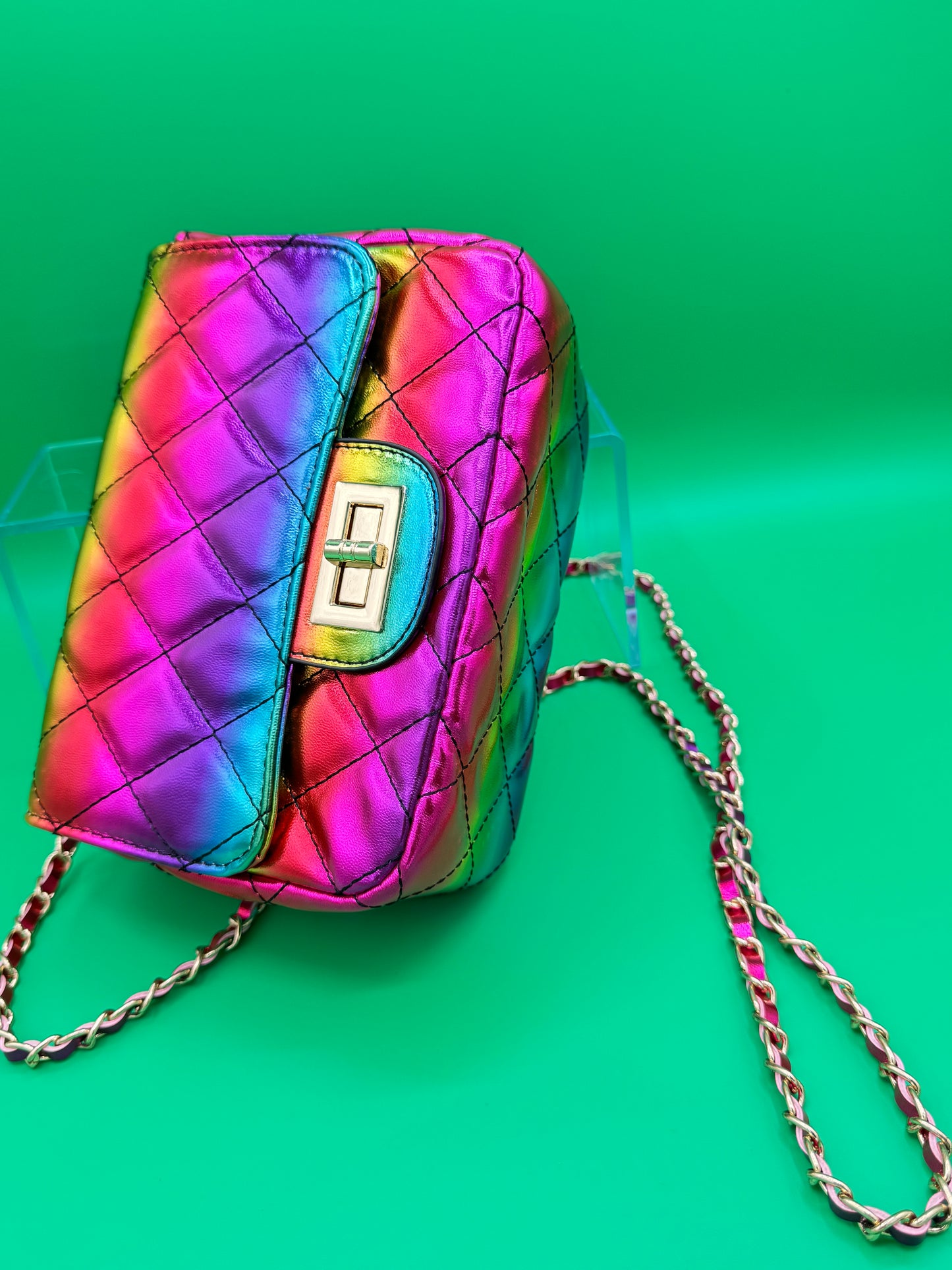 Quilted Rainbow Mini Crossbody with Chain Strap
