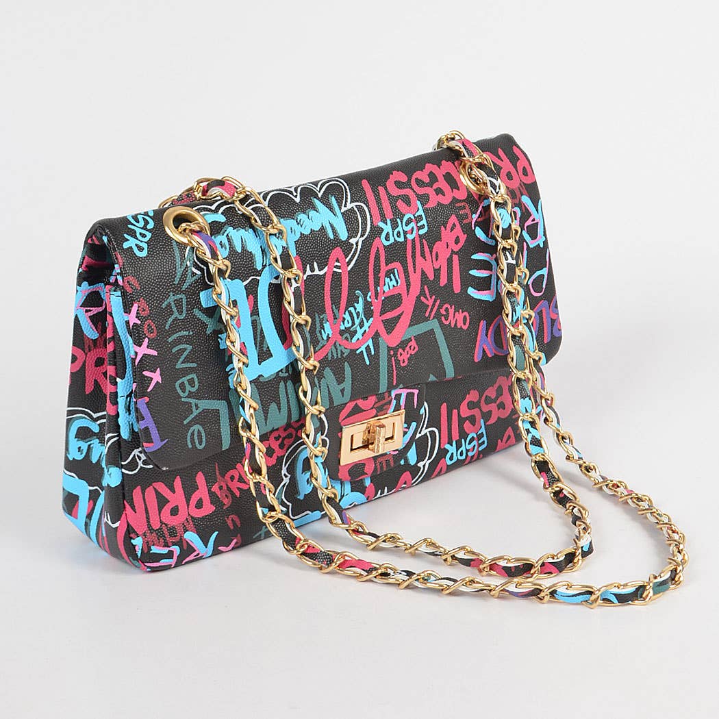 Graffiti Clutch with Chain Strap