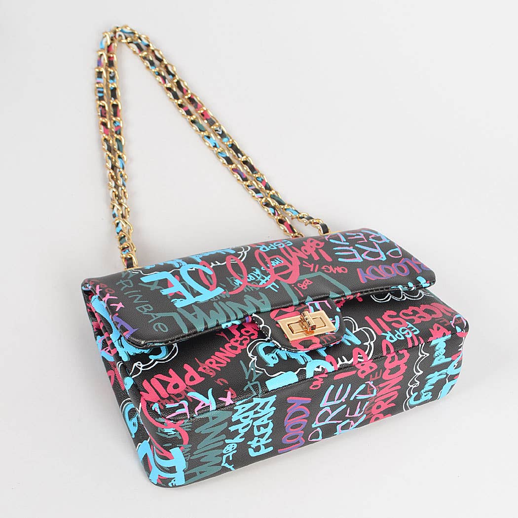 Graffiti Clutch with Chain Strap