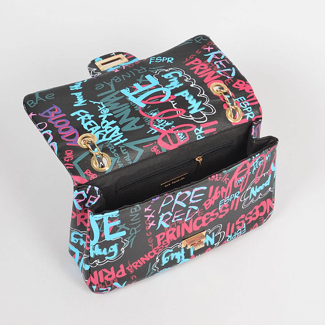 Graffiti Clutch with Chain Strap