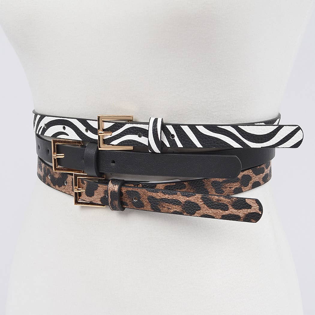 3 Piece Belt Set - Zebra, Black, Leopard