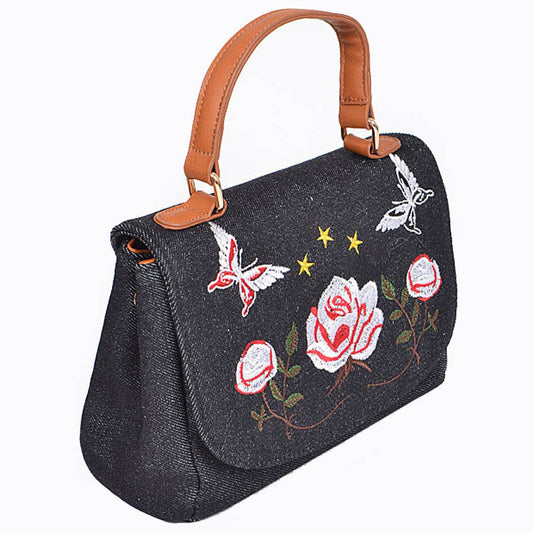 Embroidered Denim Mini Crossbody Bag