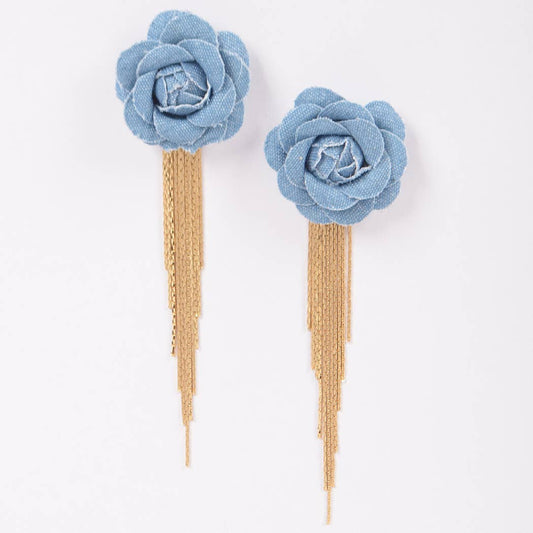 Denim Flower Metal Fringe Earring - Silver and Gold