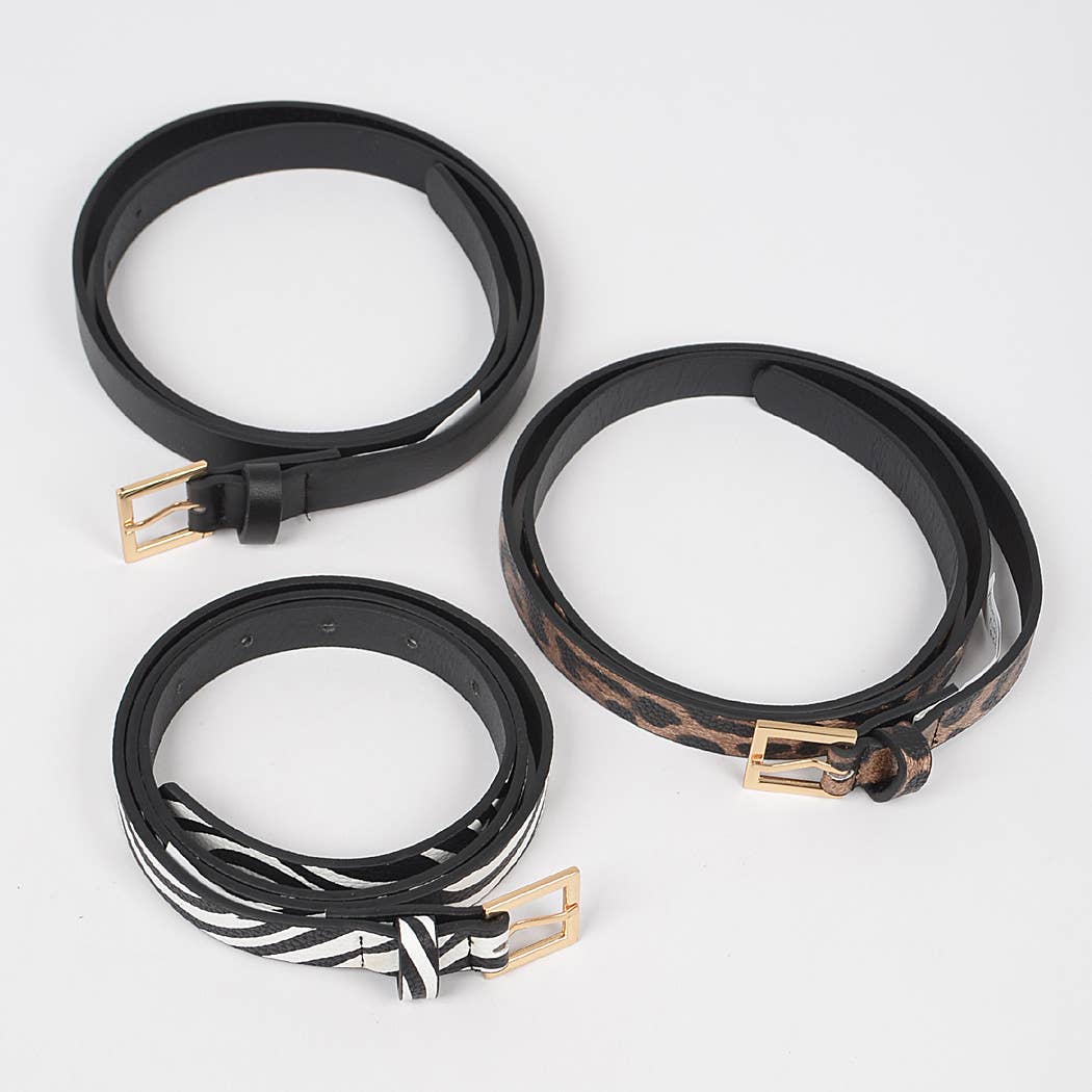 3 Piece Belt Set - Zebra, Black, Leopard