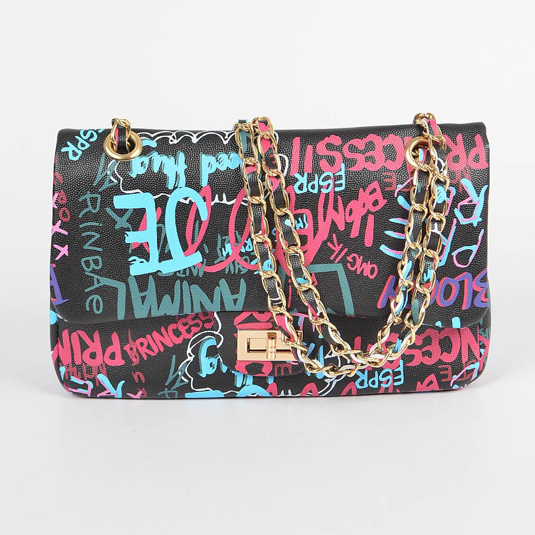 Graffiti Clutch with Chain Strap