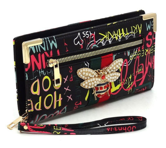 Graffiti Print Queen Bee Clutch Wallet Wrislet