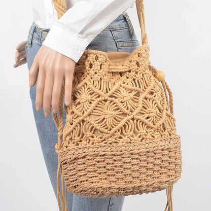 Handmade Straw and Cotton Bucket Bag
