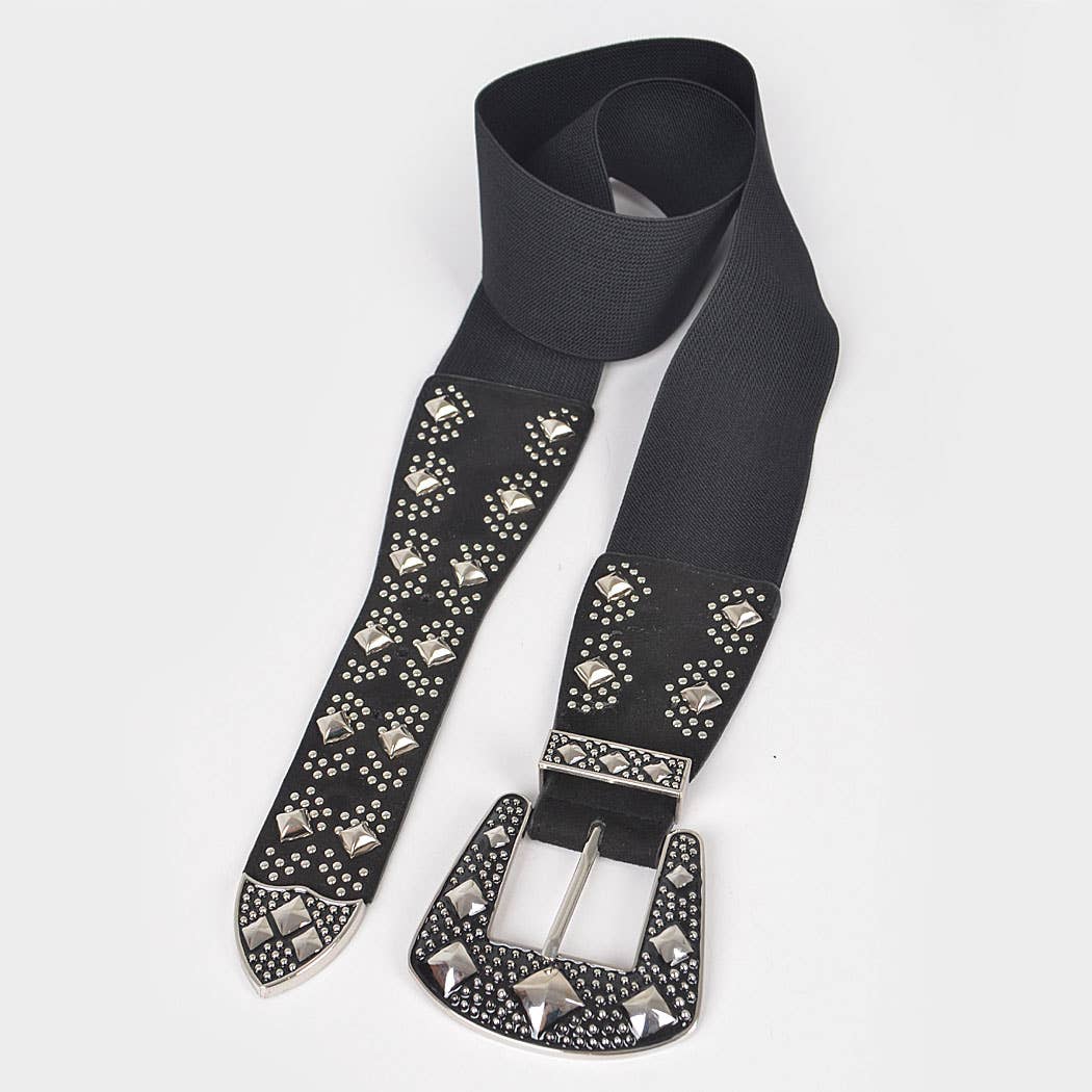 Multi Metal Studded Elastic Belt in Silver