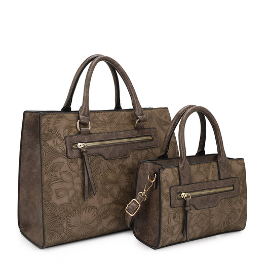2-in-1 Hibiscus Embossed Tote Bag Set - CLEARANCE