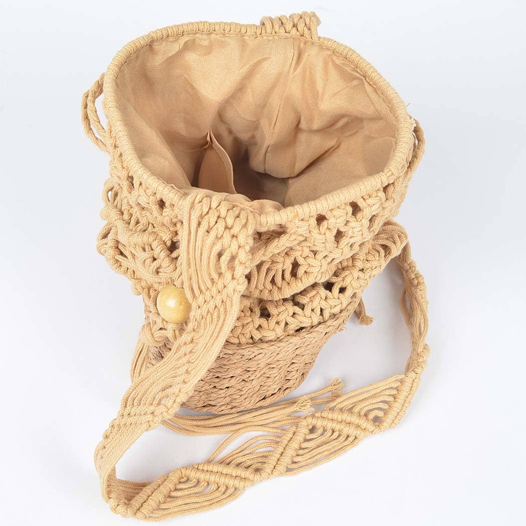 Handmade Straw and Cotton Bucket Bag