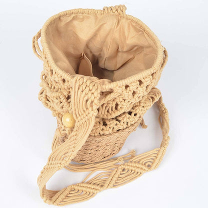 Handmade Straw and Cotton Bucket Bag