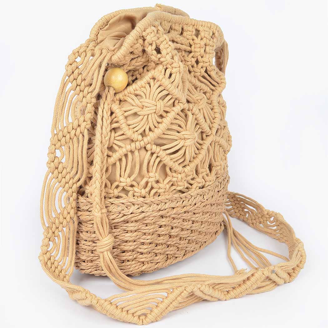 Handmade Straw and Cotton Bucket Bag