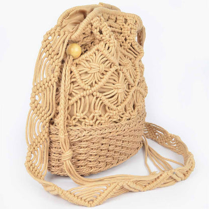 Handmade Straw and Cotton Bucket Bag