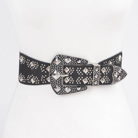 Multi Metal Studded Elastic Belt in Silver