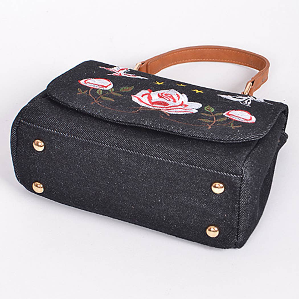 Embroidered Denim Mini Crossbody Bag