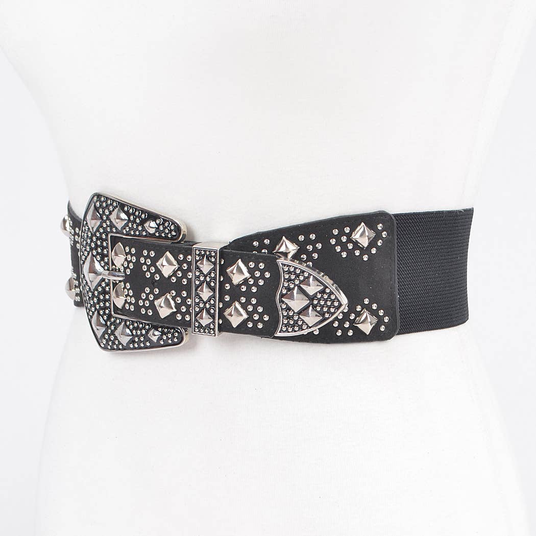 Multi Metal Studded Elastic Belt in Silver