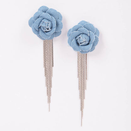 Denim Flower Metal Fringe Earring - Silver and Gold