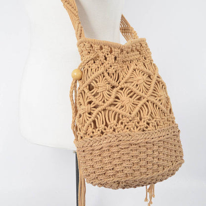Handmade Straw and Cotton Bucket Bag