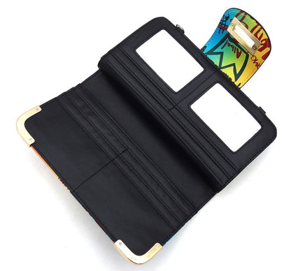 Graphic Print Wallet with Chain Strap - Black and Gold