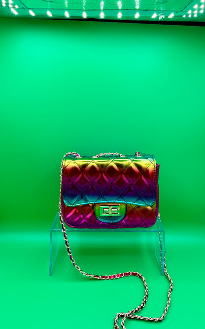 Quilted Rainbow Mini Crossbody with Chain Strap