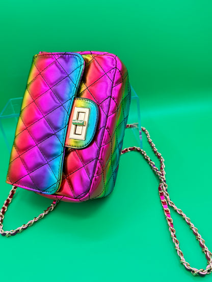 Quilted Rainbow Mini Crossbody with Chain Strap