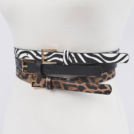 3 Piece Belt Set - Zebra, Black, Leopard