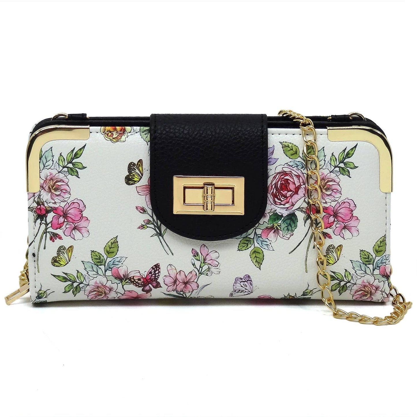 Turn Lock Wallet with Crossbody Chain Strap