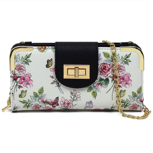 Turn Lock Wallet with Crossbody Chain Strap