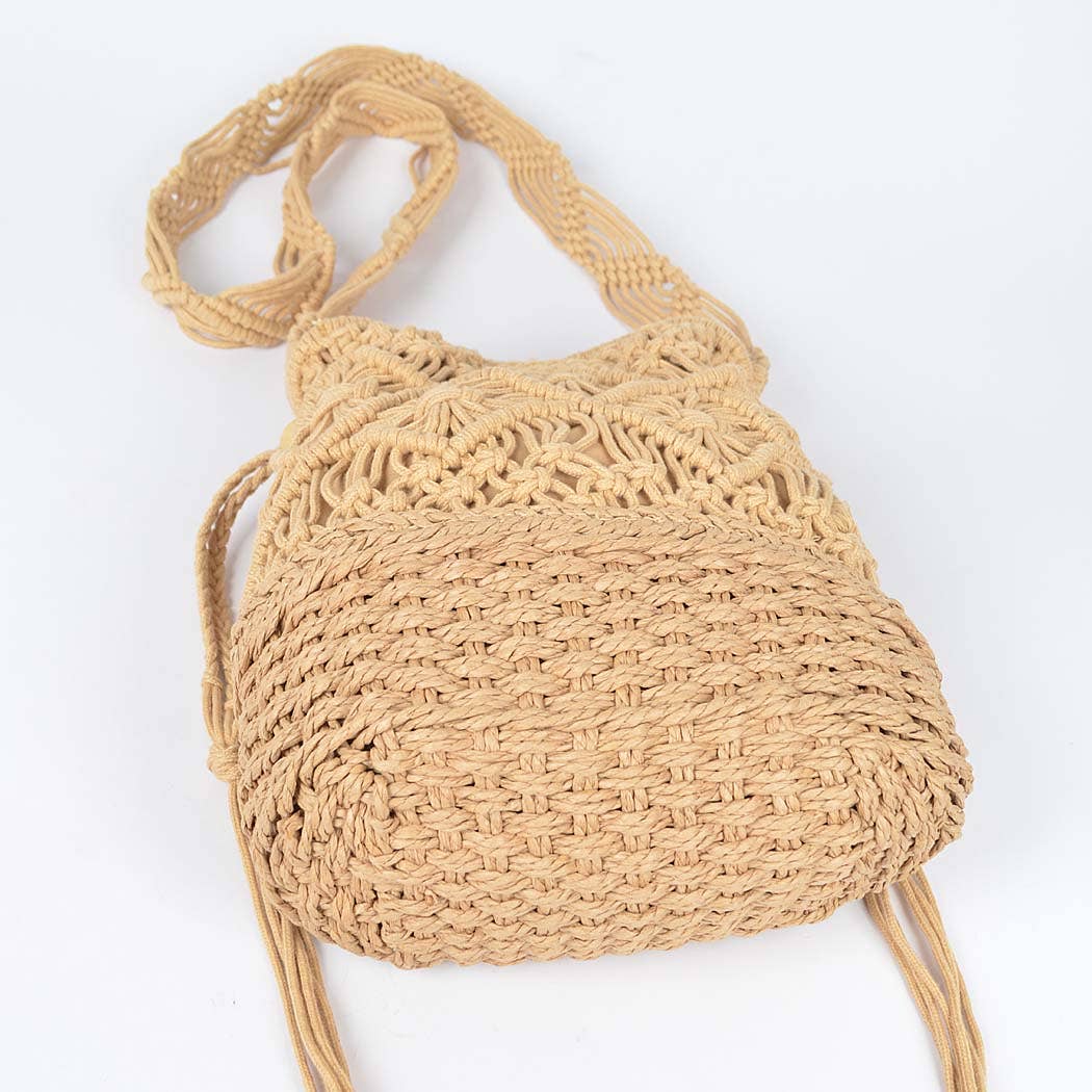 Handmade Straw and Cotton Bucket Bag