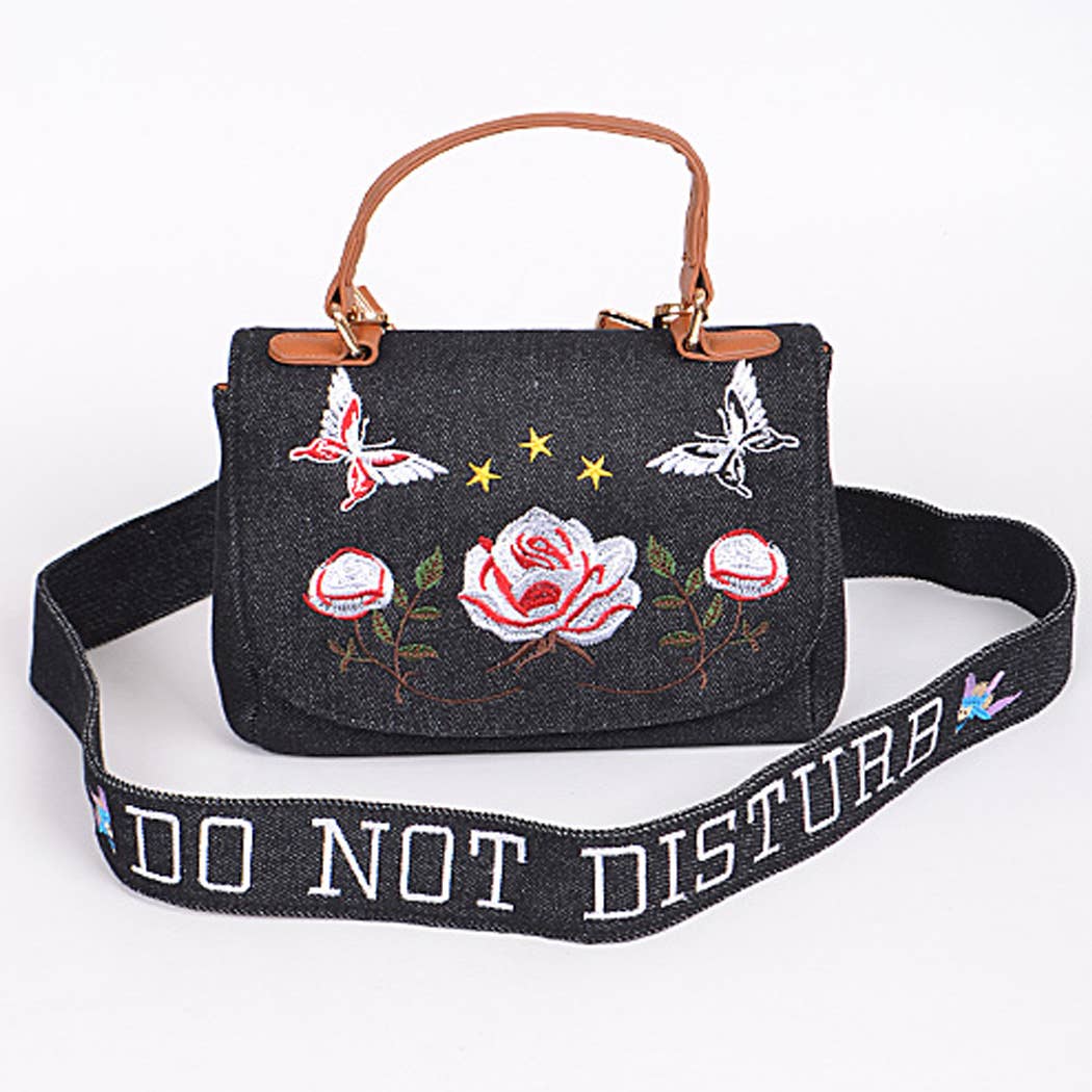 Embroidered Denim Mini Crossbody Bag