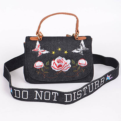 Embroidered Denim Mini Crossbody Bag