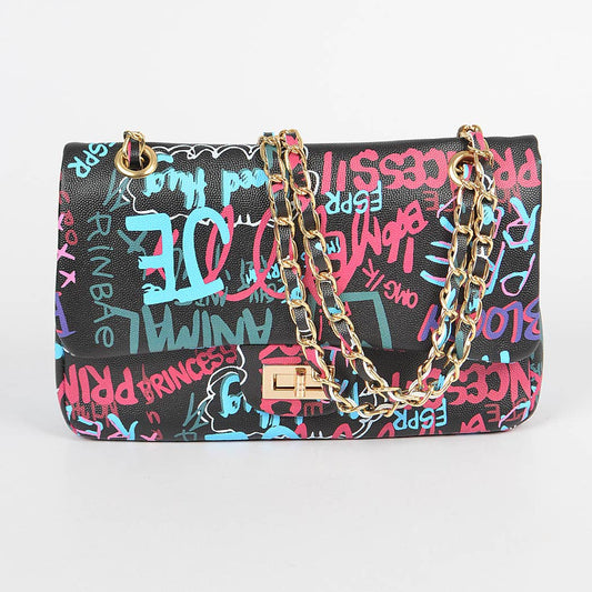 Graffiti Clutch with Chain Strap
