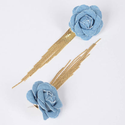 Denim Flower Metal Fringe Earring - Silver and Gold