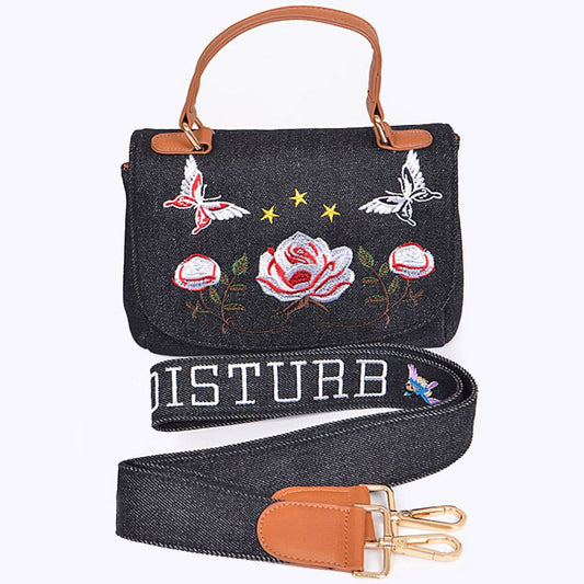 Embroidered Denim Mini Crossbody Bag