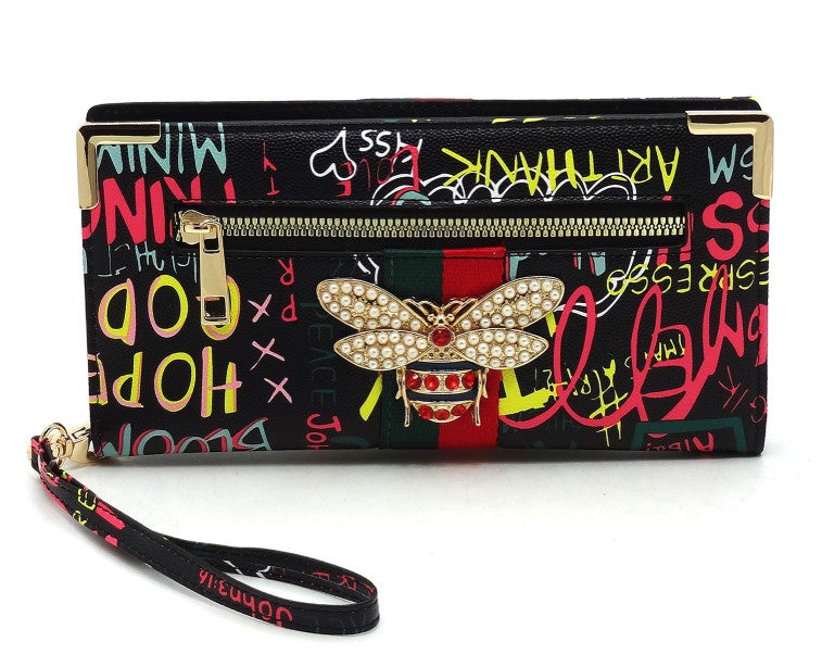 Graffiti Print Queen Bee Clutch Wallet Wrislet